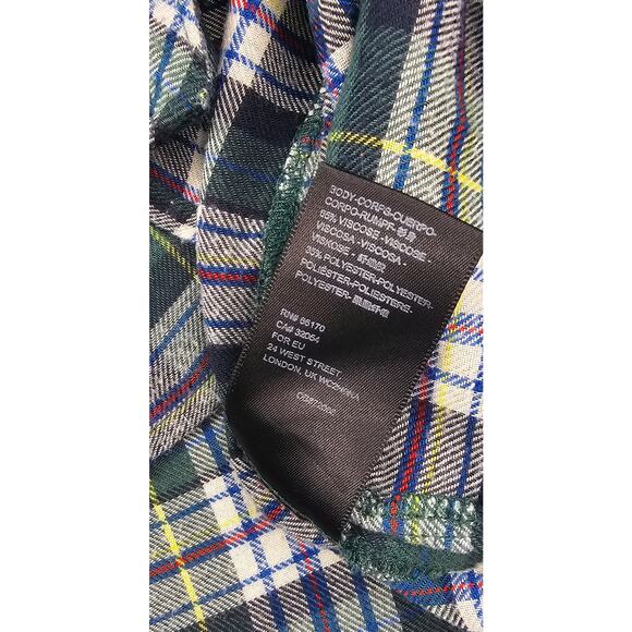 UO Brendan Green Drapey Flannel Christmas Button up shirt slub oversized S plaid - Picture 6 of 9